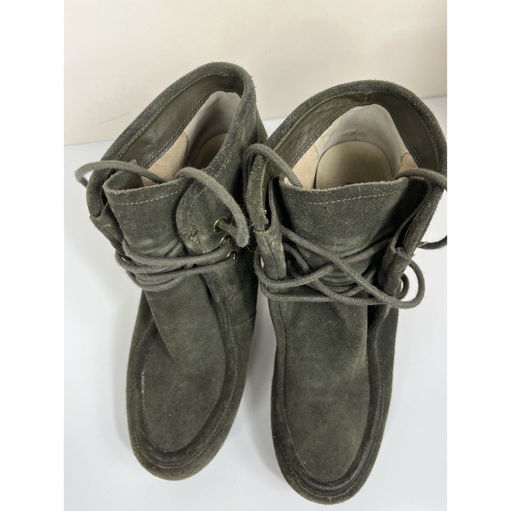Michael Kors Size 8 Wedge Booties Green Gray Suede Lace-Up Platform Ankle Great! - Picture 5 of 16